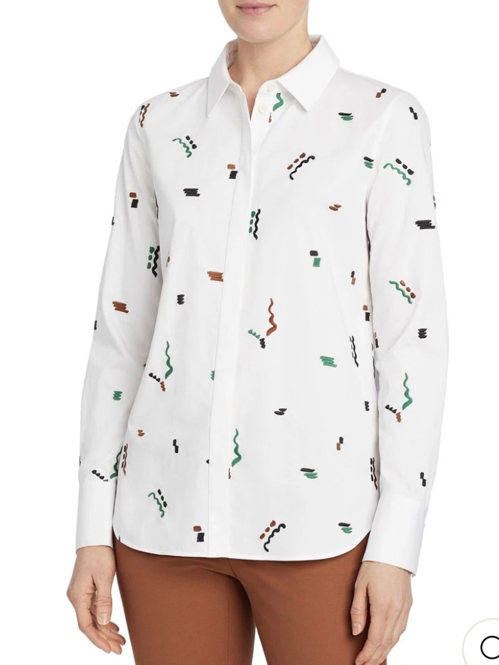 LAFAYETTE 148 New York  Embroidered Printed Cuffed Sleeve Collared Button Up